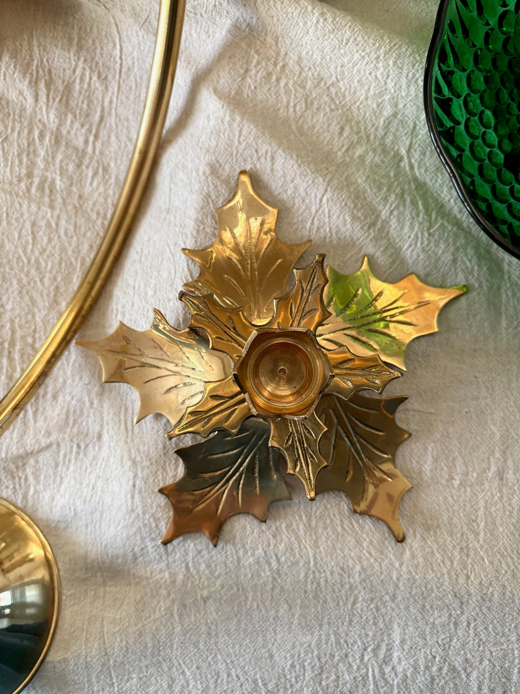Brass Holly Leaf Candle Holder