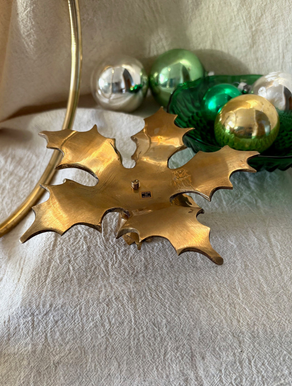 Brass Holly Leaf Candle Holder