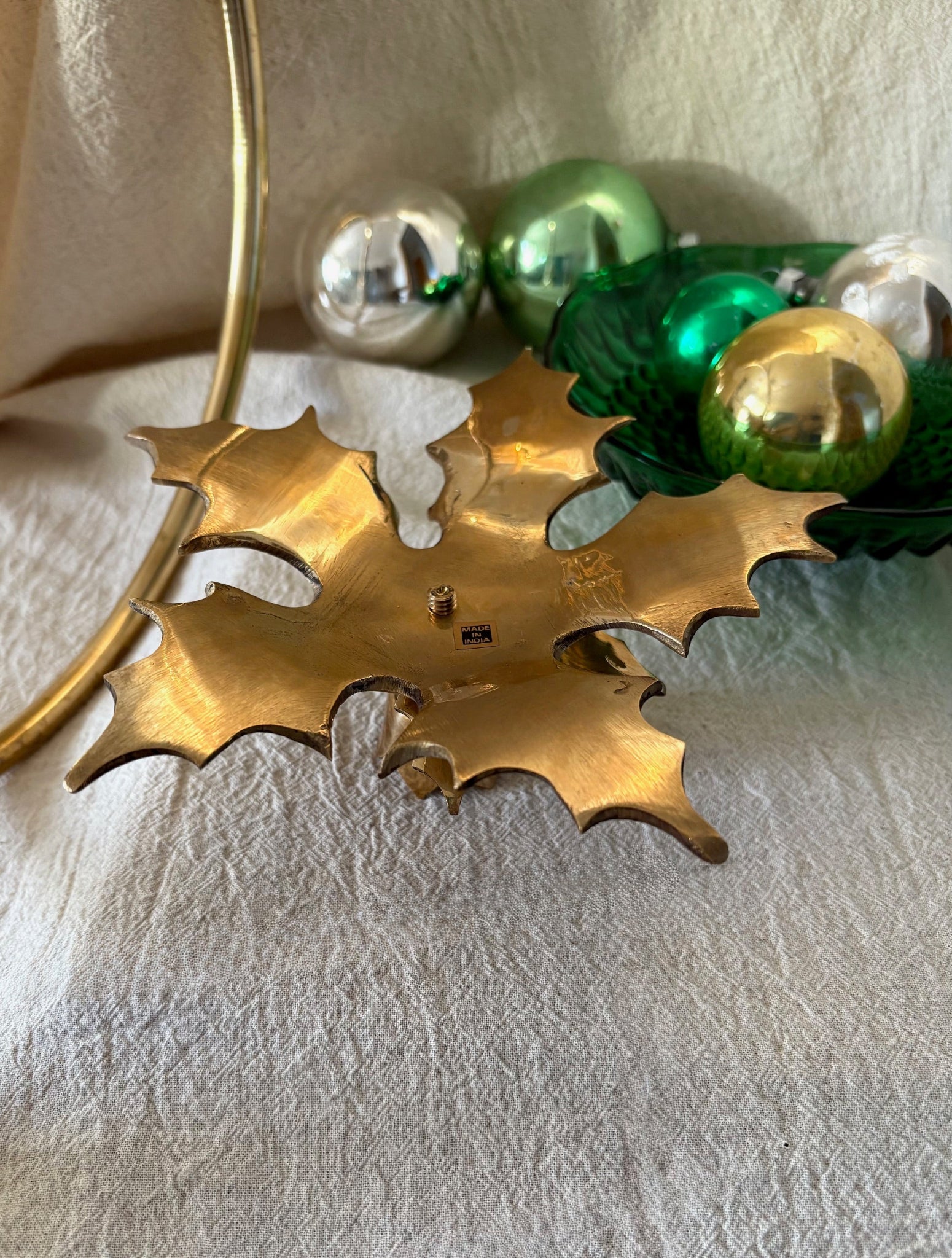 Brass Holly Leaf Candle Holder