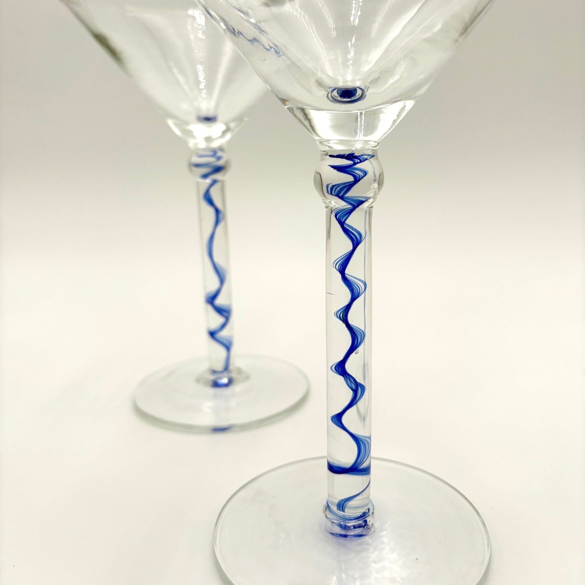 Martini Glasses with Blue Swirl Stem